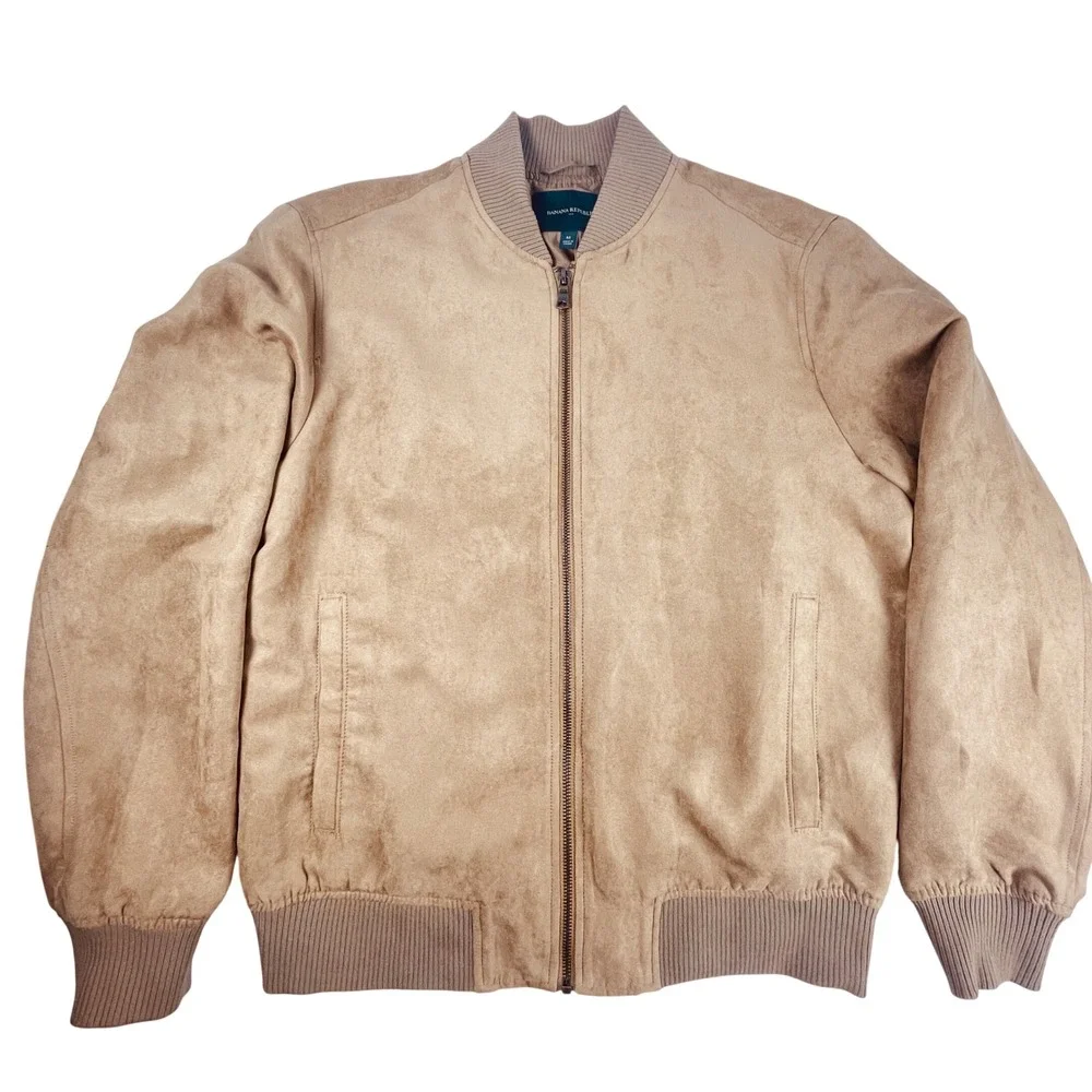 Banana Republic Bomber Jacket Mens M Brown Dark Acorn Vegan Suede 405308-00